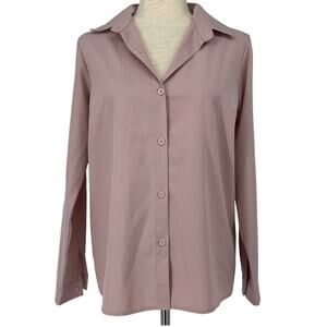 MEAEOR Mauve Button Down Long Sleeve Blouse Size Small Relaxed Fit Stretch